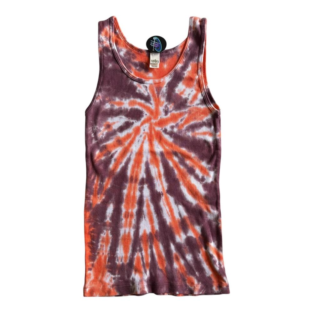 Womens Tank Top Size XXL Handmade Tie Dye Orange Purple Ribbed OOAK Brand New